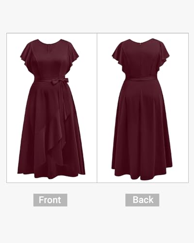 Image of Women Plus Size Wedding Guest Dress - Formal Cocktail Split Ruffle V Neck High Low Party Long Maxi Dresses