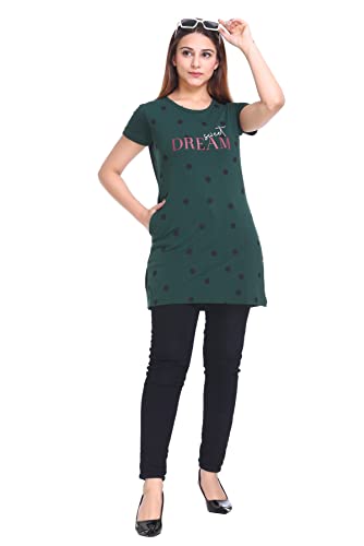 Image of Plush Women's Long Printed Cotton Round Neck Half Sleeve T-Shirt /Tshirts (DPL-PT-001)