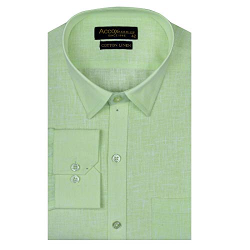 Image of ACCOX Premium Breathable Cotton Linen Full Long Sleeves Plain Light Green Regular Fit Formal Shirt for Men (S GCRFS23)