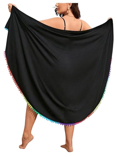 OYOANGLE Women's Plus Size Wrap V Neck Sleeveless Pom Pom Trim Beach Dress Cover Up Beachwear2