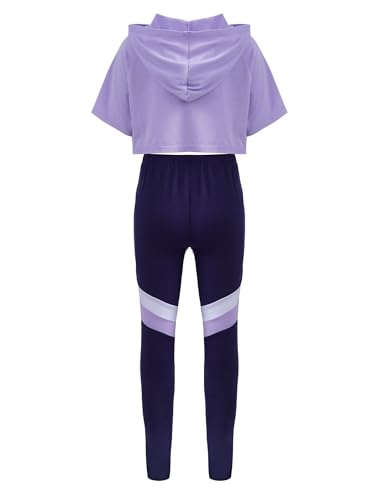 Kids Girls Gymnastics Outfits Short Sleeve Crop Top with Leggings Set Running Athletic Sportwear2
