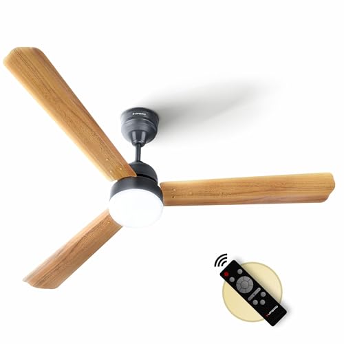 Image of LONGWAY Luminair Max 1200 mm BLDC Ceiling Fan with Remote Control & LED Light | BEE 5 Star Rated Energy Efficient | Ultra High Speed 3 Blade Anti-Dust Decorative | 5 Years Warranty (Golden Birch)