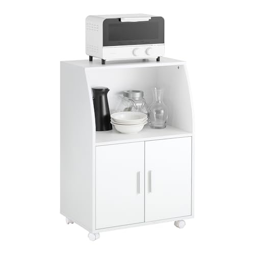 SoBuy Carrito Cocina Blanco con Ruedas – Mueble Auxiliar con Puertas y Estante Ajustable – Carro de Cocina Compacto para Almacenaje en Oficina o Comedor, 92x59x40cm FRG241-W