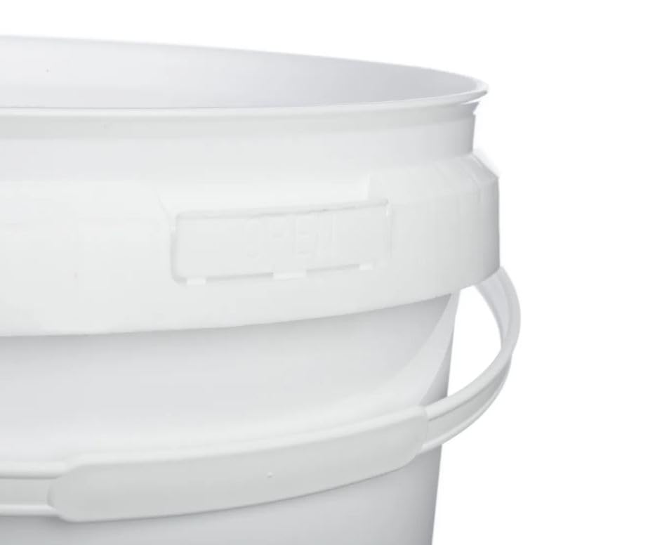 Paquete de 5 cubos redondos de plástico blancos de 25 litros con tapa y mango de metal