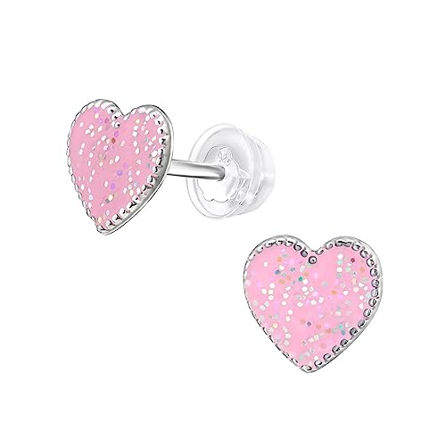 925 Sterling Silver Children's Glitter Heart Stud Earrings