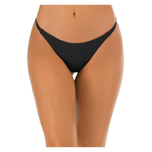 LiMinM Braguita plisada negra for mujer, bañador rojo de color liso, bikini tipo tanga(Black,S)