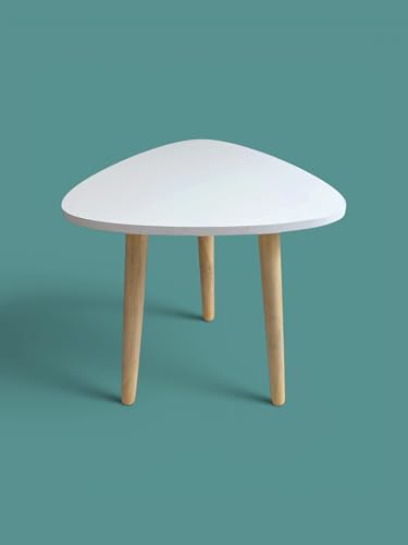Image of Modern Triangle Side Table with 3 Wooden Legs, Minimalist End Table /Coffee Table for Living Room, Bedside Nightstand for Bedroom, Balcony & Small Spaces
