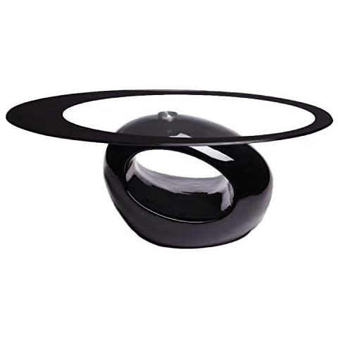 WHATSIZE ENTERPRISE - Designer Oval Coffee Table - Modern Unique Design, Glass Top & Fibreglass Base - Black Cover