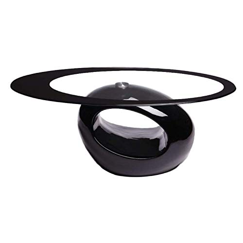 WhatSize Enterprise – Table basse ovale design, design unique moderne, plateau en verre et base en fibre de verre, noir