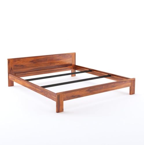 Image of Sheesham Wood King Size Bed Without Storage | Wooden Double Beds Cot for Bedroom Furniture | Palang Double Bed for Hotels (DIY- Customer Side Self Assembly) 1 Year Warranty - Honey