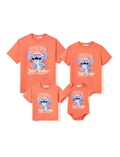 Disney Stitch Family Matching Outfits Lilo & Stitch Cotton Shirts Crew Neck Tee Top Casual Style Orange for Kids Boys Girls Size 8-9 Years