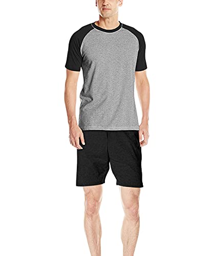 Hanes Men's Adult X-Temp Short Sleeve Cotton Raglan Shirt and Pants Pajamas Pjs Sleepwear Lounge Set
