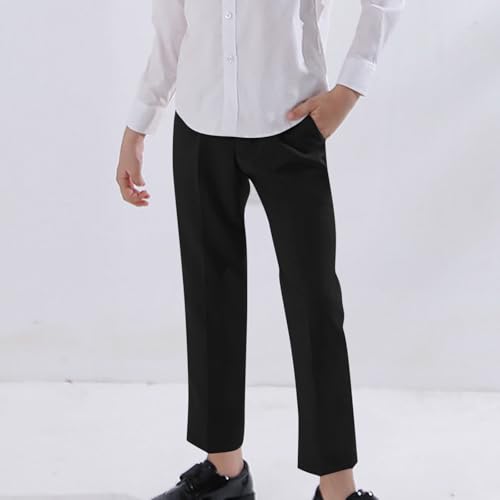 Boys Dress Pants Casual Solid Color Button Down Trousers Stretch Lounge School Uniform Golf Pant with Pockets 2-18Y4