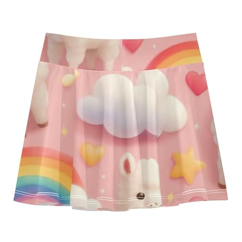 Cute Llamas Rainbow Cloud Pink Athletic Shorts for Girls Skorts Tennis Skirts for Kids Blue Pink Girl Skort 3t2