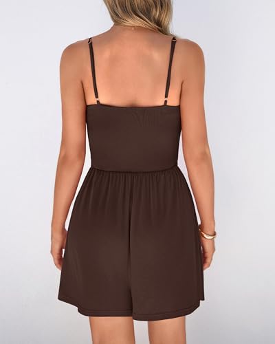 BTFBM Summer Rompers For Women 2026 Casual One Piece Spaghetti Strap Sleeveless Shorts Jumpsuit Beach Vacation Outfits(Brown, Medium) — view 3