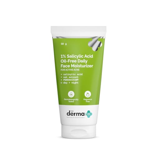 The Derma Co 1% Salicylic Acid Oil-Free Moisturizer For Face with Oat Extract | Fights Active Acne | Deeply Moisturizes | 50 g