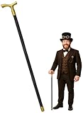 Nicky Bigs Novelties Adult Steampunk Derby Walking Cane Gold Derby-Style Handle & Black Hollow Stick Victorian, Gothic, Steampunk Costumes Cosplay & Accessory for Themed Parties 36-Inch