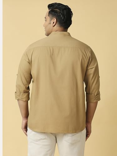 Image of Thomas Scott Mens | Full Sleeve | Solid Plain Color | Regular Fit | Plus Size | 100% Cotton | Mandarin Collar | Casual | Shirt