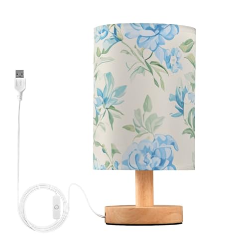Lampara de mesa azul flores para cuarto pequeño miniatura 1