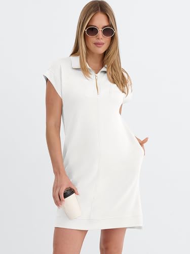 Image of ANRABESS Womens Summer Casual Half Zip Cap Sleeve Trendy Wrinkle-Free Tshirt Dress 2026 Spring Beach Vacation Short Dresses