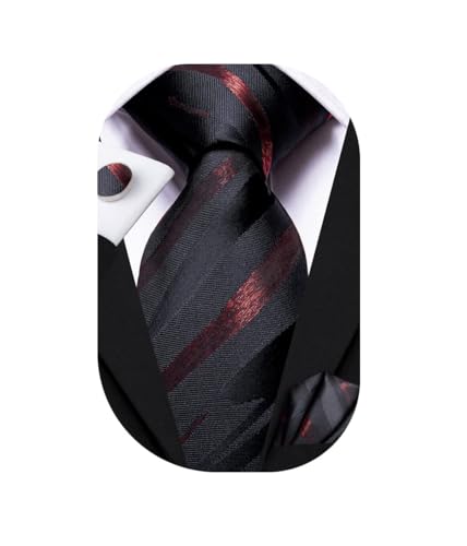 Image of Dubulle Silk Ties Set for Men Formal Paisley Striped Necktie Pocket Square Cufflinks 3PCS Sets Wedding Business Party