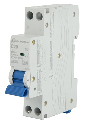 Electraline 87003 Leitungsschutzschalter 20A, Kurve C (optimaler Schutz gegen Überstrom und Kurzschluss), 1P+N, 4,5kA, 240V, CE, KEMA-KEUR, und UKCA