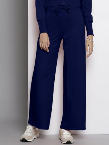 Image of Vogaan Women's Cotton Blend Wide Leg Pants | Drawstring Waist Casual Solid Track Pants for Women