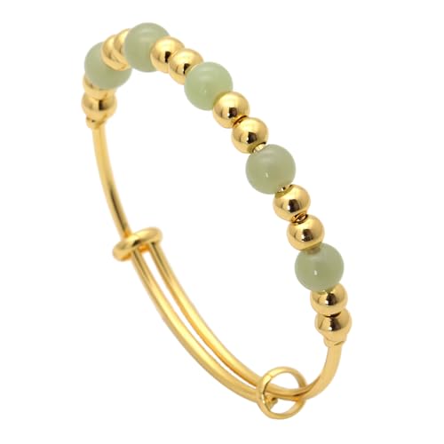 PEAS 18K Gold Plated Jewelry Faux Jade Bead Stone Bracelet Adjustable Cuff Bracelet(Gold)