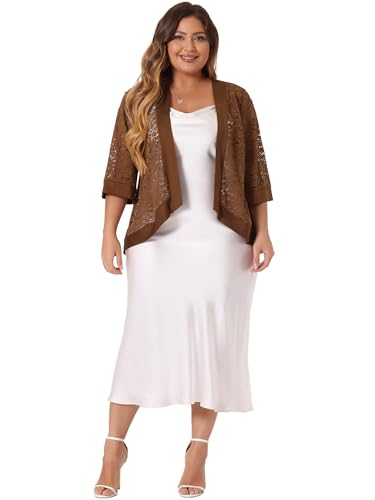 Image of Agnes Orinda Plus Size Cardigans for Women 3 /4 Sleeve Open Front Lightweight Sheer Shrug Lace Bolero Cover Up