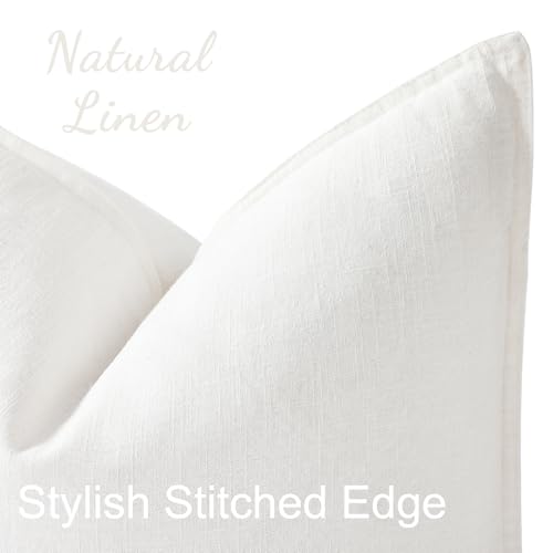 Image of decorUhome Decorative Linen Throw Pillow Covers 12x20 Inch Set of 2 Cream White Lumbar Pillow Covers with Flange Edges Soft Farmhouse Boho Accent Pillow Cases for Couch Bed Living Room