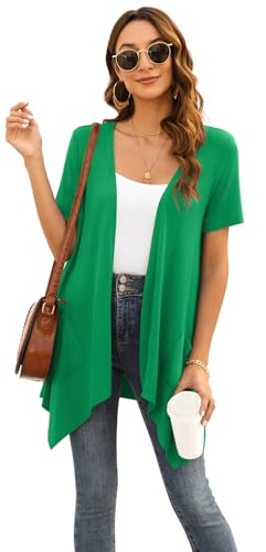 Image of Veryoung Floral Short Sleeve Cardigans for Women Casual Drape Open Front Lightweight Summer Cardigan with Pocket High Low Hem