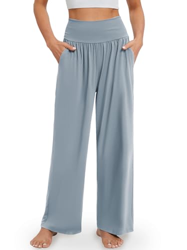 Image of Gracyoga Wide Leg Yoga Pants for Women Casual Loose Cozy Sweatpants High Waisted Lounge Pajama Flowy Pants With Pockets