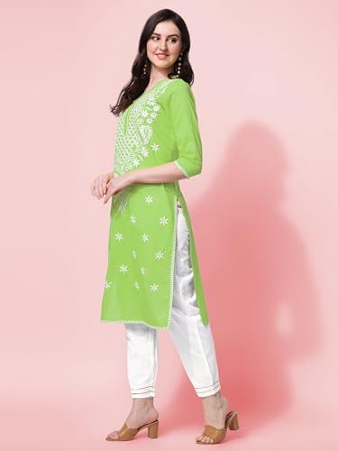 Image of MIRCHI FASHION Pure Cotton Lucknowi Chikankari Embroidered Kurta Set | Straight Fit Kurta Pant Outfit | Ethnic Office Wear & Daily Style 2 Piece Collection