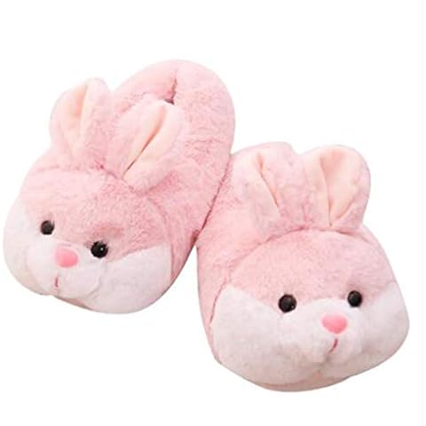 FKGV Cotton Slippers Winter Cartoon Animal Cotton Shoes Cute Pink Rabbit Plush Slippers Woman Non-Slip Warm Family Shoes 7.5 As Shown Cover