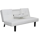 Una mesa desplegable con dos sujetavasos le da más utilidad aún a este contemporáneo sofá.