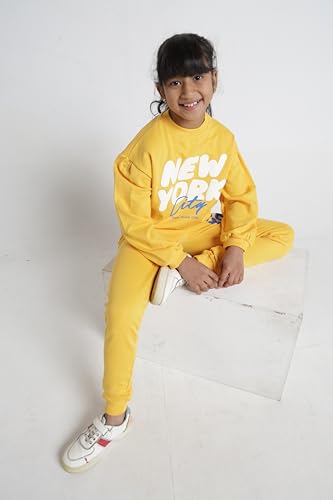 Image of T2F Girls Cotton Fleece T-Shirt and Pant Clothing Set