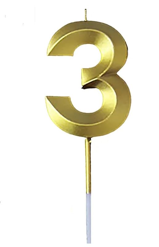 Image of Number Candles 3 inch for Birthday, Wedding, Engagement, Valentines Day Celebration, Theme Party, Bridal Shower Decoration Gold (Numerical No 3)