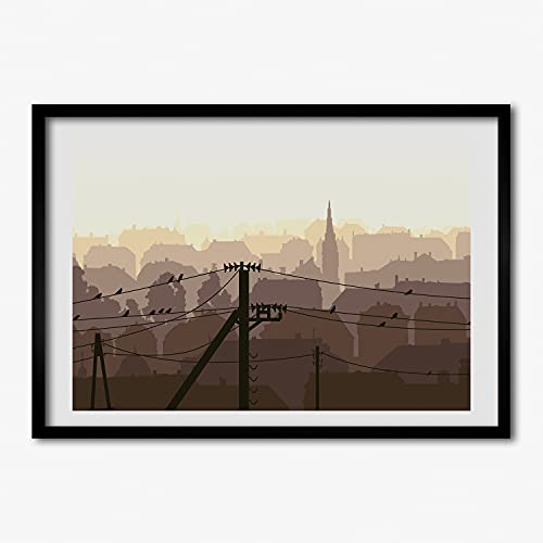 Cadre en bois de qualité 70x50 cm peinture moderne de la ville pour décoration murale