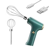Vibsky Batidora eléctrica de mano para hornear, batidora de mano de cocina de 2 velocidades con accesorios para batir, recargable por USB, plástico + acero inoxidable, color verde