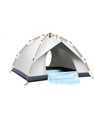 ワンタッチテント ポップアップキャンプテント、2人用、両開きドア、防水、自動セットアップ(Beige with moisture-proof pad)
