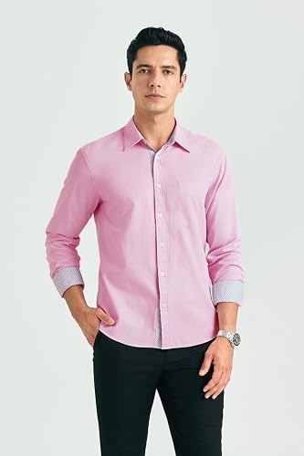 Image of HISDERN Mens Dress Shirts Long Sleeve Button Down Casual Shirts for Men Inner Contrast Formal Business Tuxedo Wedding Shirt