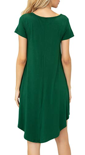 Image of Women Casual Loose Soft Crewneck Short Sleeve Pockets Swing T-Shirt Dress