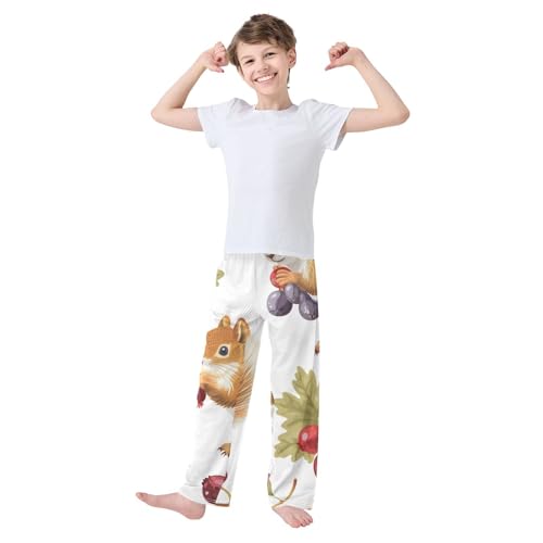 ZZXXB Squirrel Berry Print Boys Long Pants Soft Trousers Elastic Waist Kids Lounge Bottoms with Pockets S-XL2
