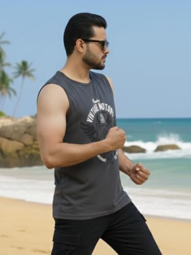 Image of Rigo Stylish Cotton Printed Vest for Men | Round Neck,Regular Fit, Sleeveless T-Shirt Vest for Men | Casual Innerwear Sando for Men & Boys - Perfect for Workouts Gym, Vacations, and Beaches