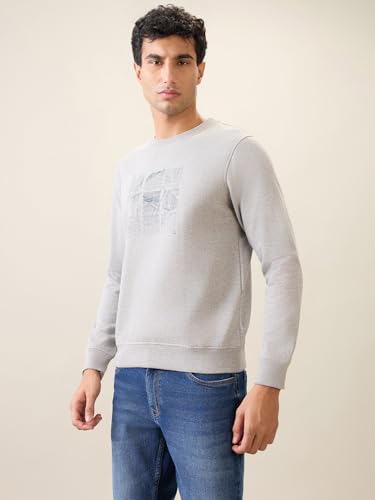 Image of Park Avenue Men Full Sleeve Slim Fit Print Pattern Cotton Polyester Blend Regular Neck Regular Neck Casual Sweatshirt