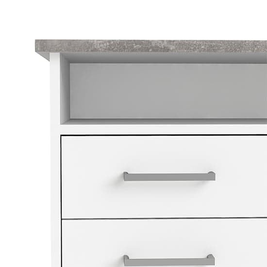 Image of Lakdi The Furniture Home and Office Modern Home Office Computer Desk - Writing Workstation with 4 Storage Drawers, Locking Security Cabinet, and Open Cubby Shelf - White & Grey Finish - 121534271