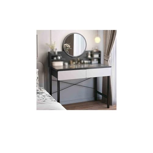 Moderno juego de escritorio de maquillaje con luces LED, elegante mesa de tocador para dormitorio, tocador pequeño con espejo y cajón, estación de maquillaje compacta (80 x 40 x 1)