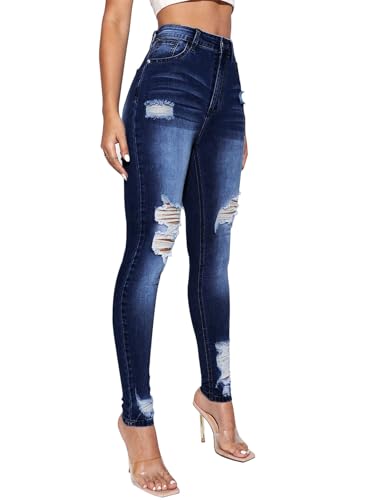 Image of KUNMI Women's Ripped Skinny Jeans Distressed Stretchy Denim Pants