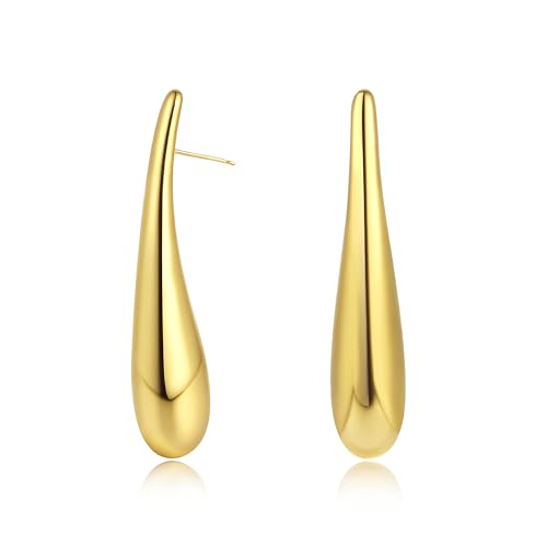 14k Vergoldet Lange Gold Tropfen Ohrringe Damen Leichte Statement Minimalistisches Modern Design Hypoallergen Ohrringe