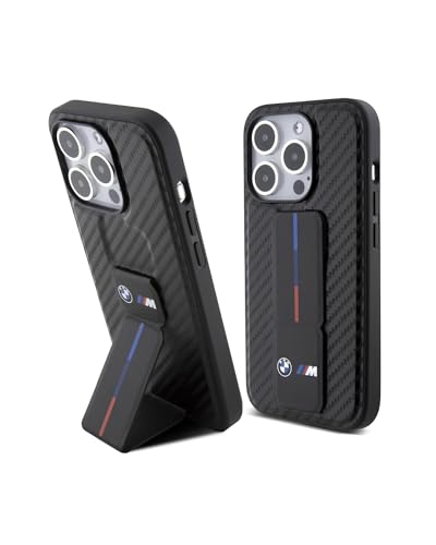 CG MOBILE BMW BMHCP15LGSPCCK Coque pour iPhone 15 Pro 6,1" Noir Hardcase Grip Stand Lisse & Carbone